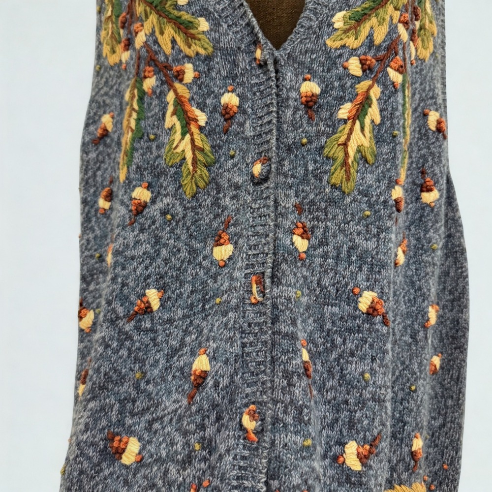 Vintage Embroidered Acorn‎ & Leaf Knit Vest by Venezia Jeans Size 18/20 - Picture 5 of 7